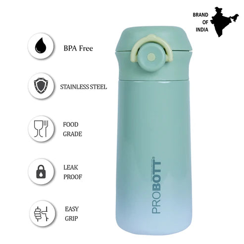 Swiss 350ml Stainless Steel Double Wall Vacuum Flask for Kids (3-5 Yrs) – Hot & Cold Water Bottle, Green | PB 350-09