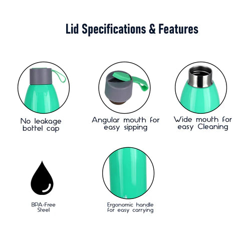 Vogue 500ml Thermoses Vacuum Insulated Flask, Stainless Steel Water Bottle with Screw Cap - Green | Hot & Cold | PB 500-38