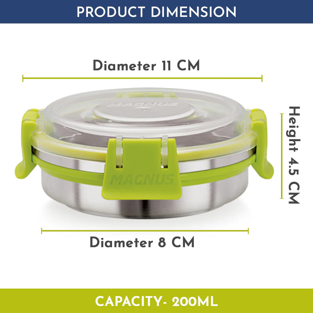 Klip Lock Stainless Steel Airtight Leakproof Storage Container 200ML – Premium Chocolate Container, Ideal Lunch Box for Office Men, Women & Kids