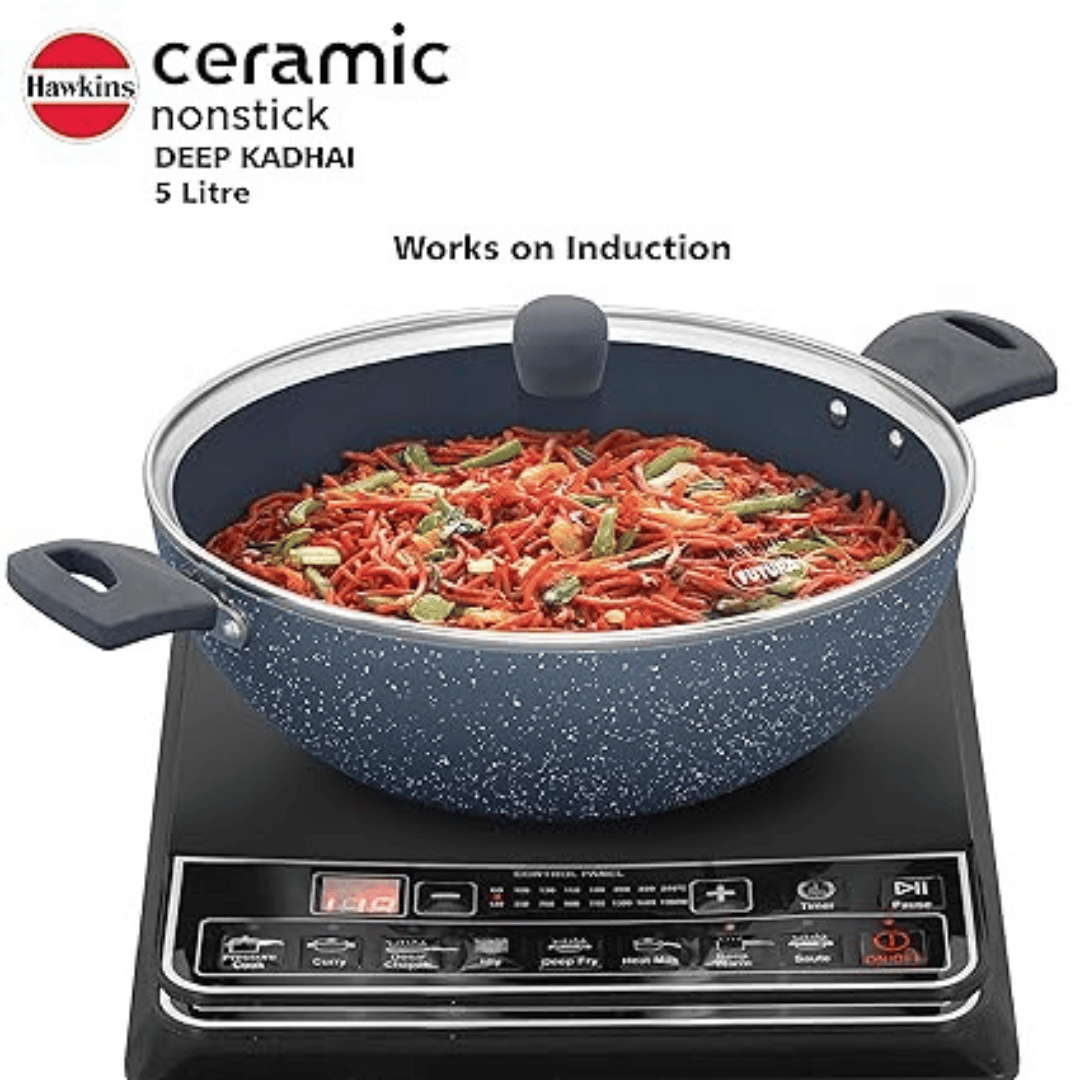 Hawkins 5 Litre with Glass lid Ceramic Nonstick Deep Kadhai (ICK50G)