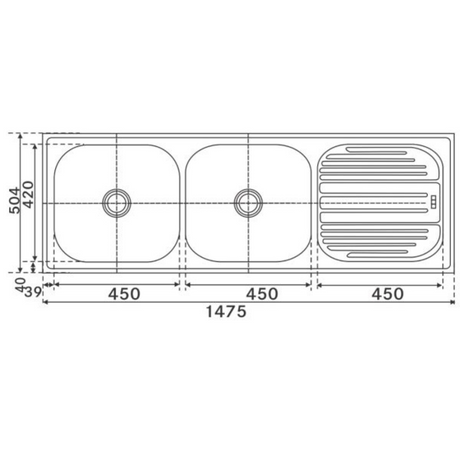 Franke 621X OMNI  (1479x504/59x20)  Stainless Steel 0.8mm European Satin Finish Double Bowl with Drain Board Sink 101.0153.151