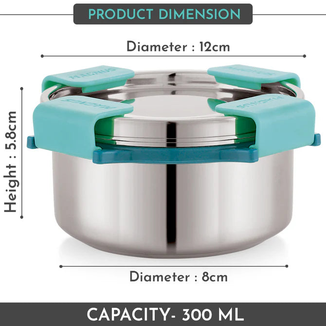Rev Lock Stainless Steel Airtight Leakproof Storage Container, 300ML, with Rev Lock Lid – Ideal Lunch Box for Kids & Adults, Perfect for Office Use