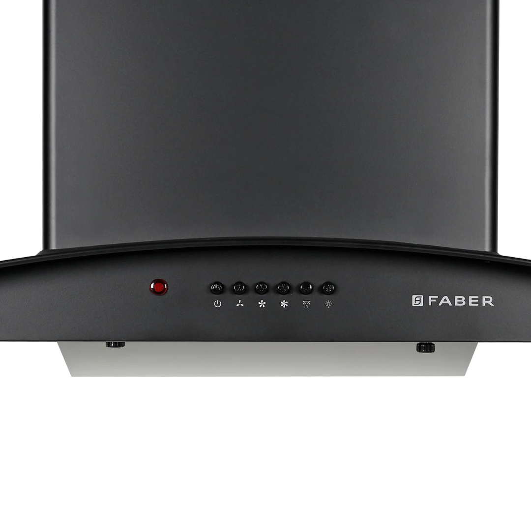 Faber Hood Alpha HC PB BK 90 1500 m鲁/hr Auto clean  Wall Mounted  Chimney Baffle Filter Touch Control & Motion Sensor Black Tempered glass With Stainless Steel