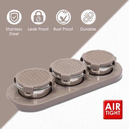 Jaypee plus ZETA-3 Airtight Inner Stainless Steel Dry Fruit Container Set of 3 with Tray 3N - 350 ml Mirror Grey