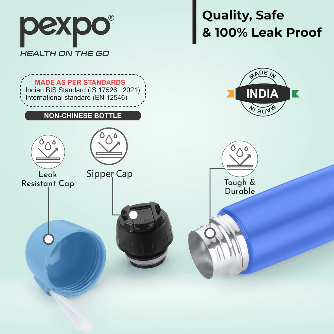 Pexpo Figo Hot & Cold Water Bottle 500Ml Blue