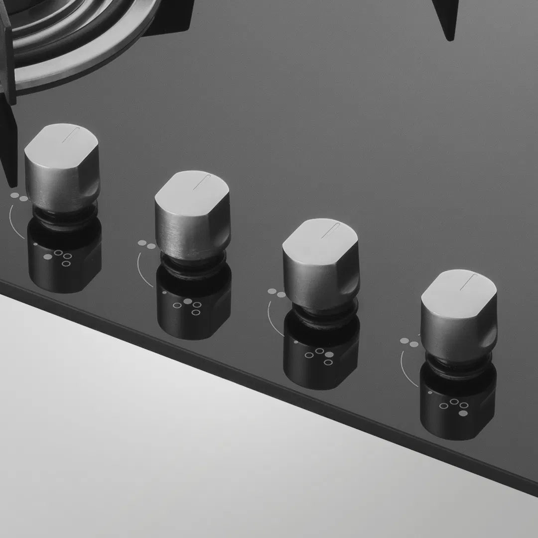 HBR 783 B Built-in Hob | 78 cm, 3 Brass Burners (2 Triple Ring + 1 Dual Ring), Auto Ignition, Black Tempered Glass