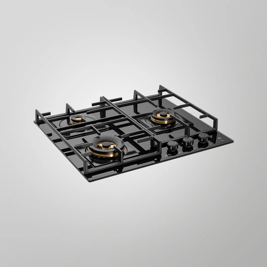 MFBX 603 – 3 Full Brass Burners Built-in Hob | Auto Electric Ignition | 60cm | High-Efficiency Burners | Flame Failure Safety | Square Drip Tray
