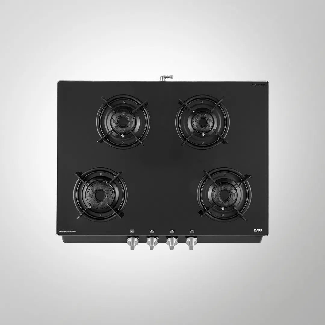 CBP 69 4B AI 69cm Cooktop – 4 Brass Burners with Black Coating, Auto Ignition, Black Tempered Glass