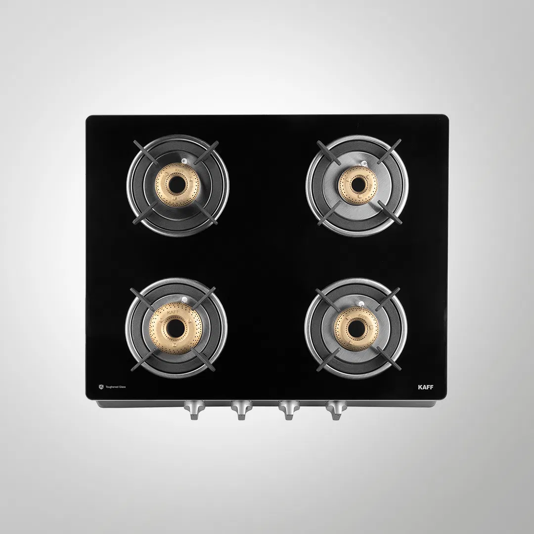 CTAI 63 4B – 4-Burner Auto Ignition Gas Stove | High Safety Valves | Black Tempered Glass