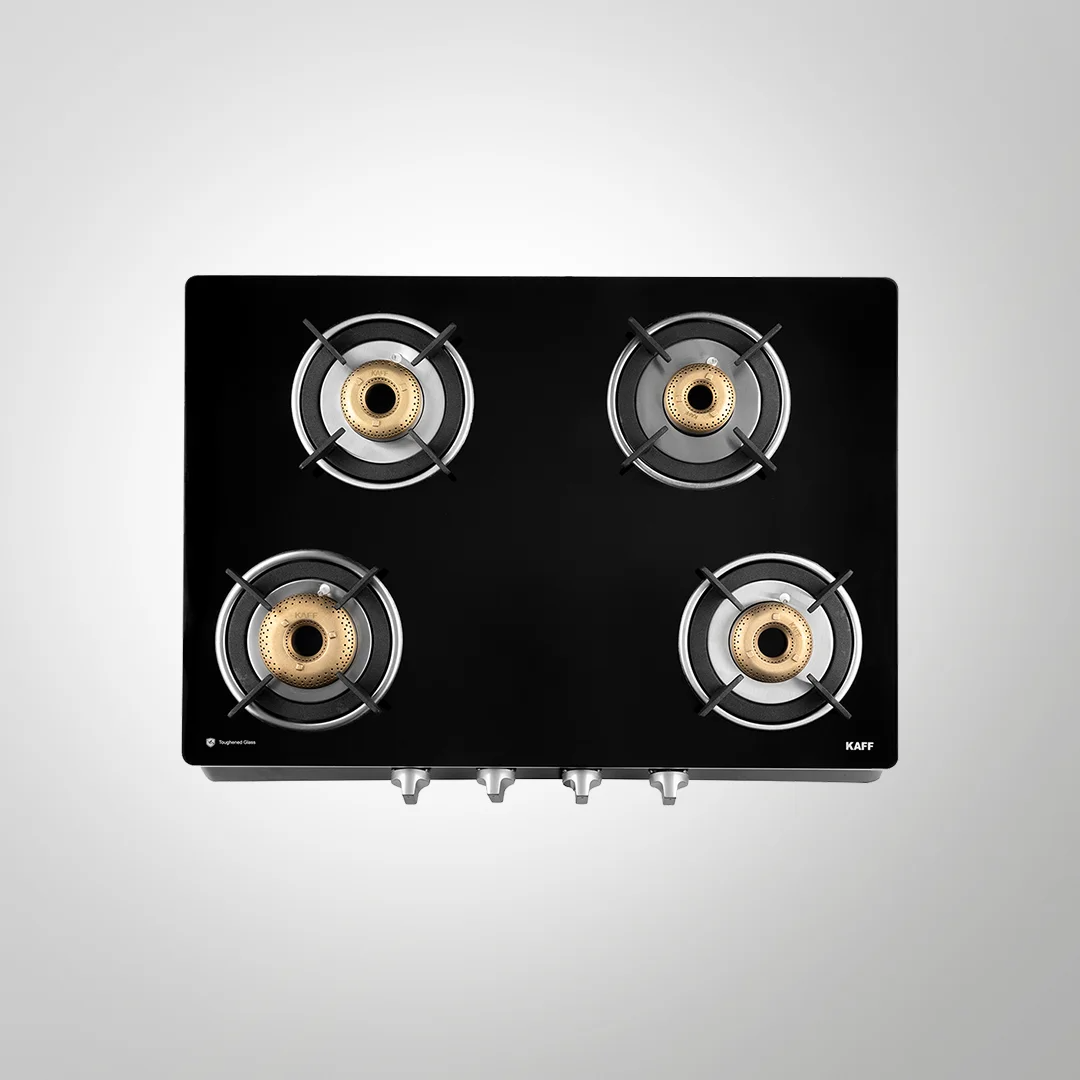 CTAI 69 4B – 4-Burner Auto Ignition Gas Stove | High Safety Valves | Black Tempered Glass
