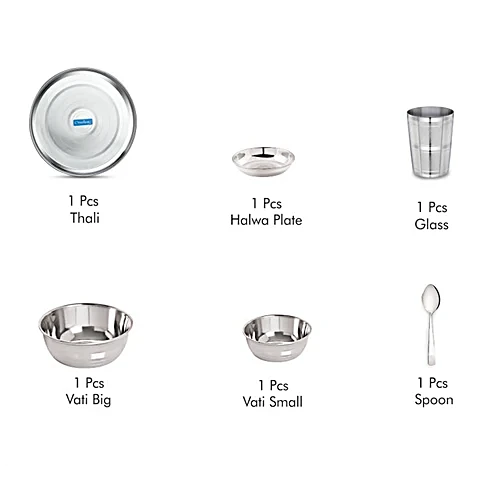 Pack of 6 Steel Diamond Touch Bhojan Set of 6 pcs Dinner Set