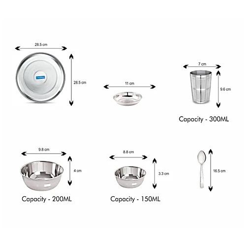 Pack of 6 Steel Diamond Touch Bhojan Set of 6 pcs Dinner Set
