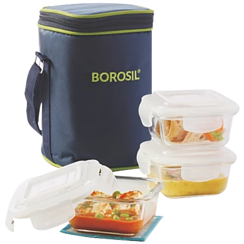 Borosil Glass Lunch Box - Microwave Safe Office Tiffin, ICY22SD3320, 320 ml (Set of 3)