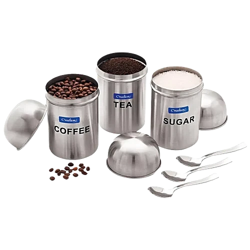 Tea Coffee Sugar Storage Container Canister With Spoons, 3 pcs