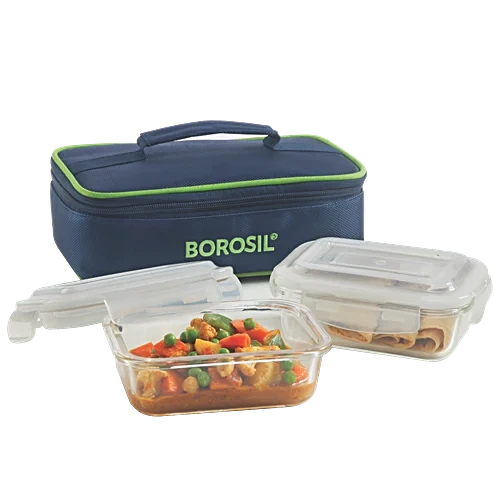 Borosil Borosilicate Glass Lunch Box/Tiffin Box, 370 ml (Set of 2)