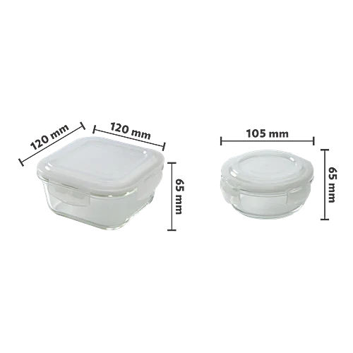 Borosil Eateasy Borosilicate Glass Lunchbox with Bag | 2 pc Square Container Set (320 ml Each) | Microwave & Dishwasher Safe, Leakproof | Tiffin for Office, School, College | Transparent, Horizontal