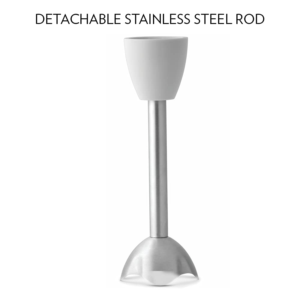 Borosil Masterblend Hand Blender, Electric Hand Blender, Dual Speed Options, Stainless Steel Blades, For Blending & Pureeing, 500 W, White