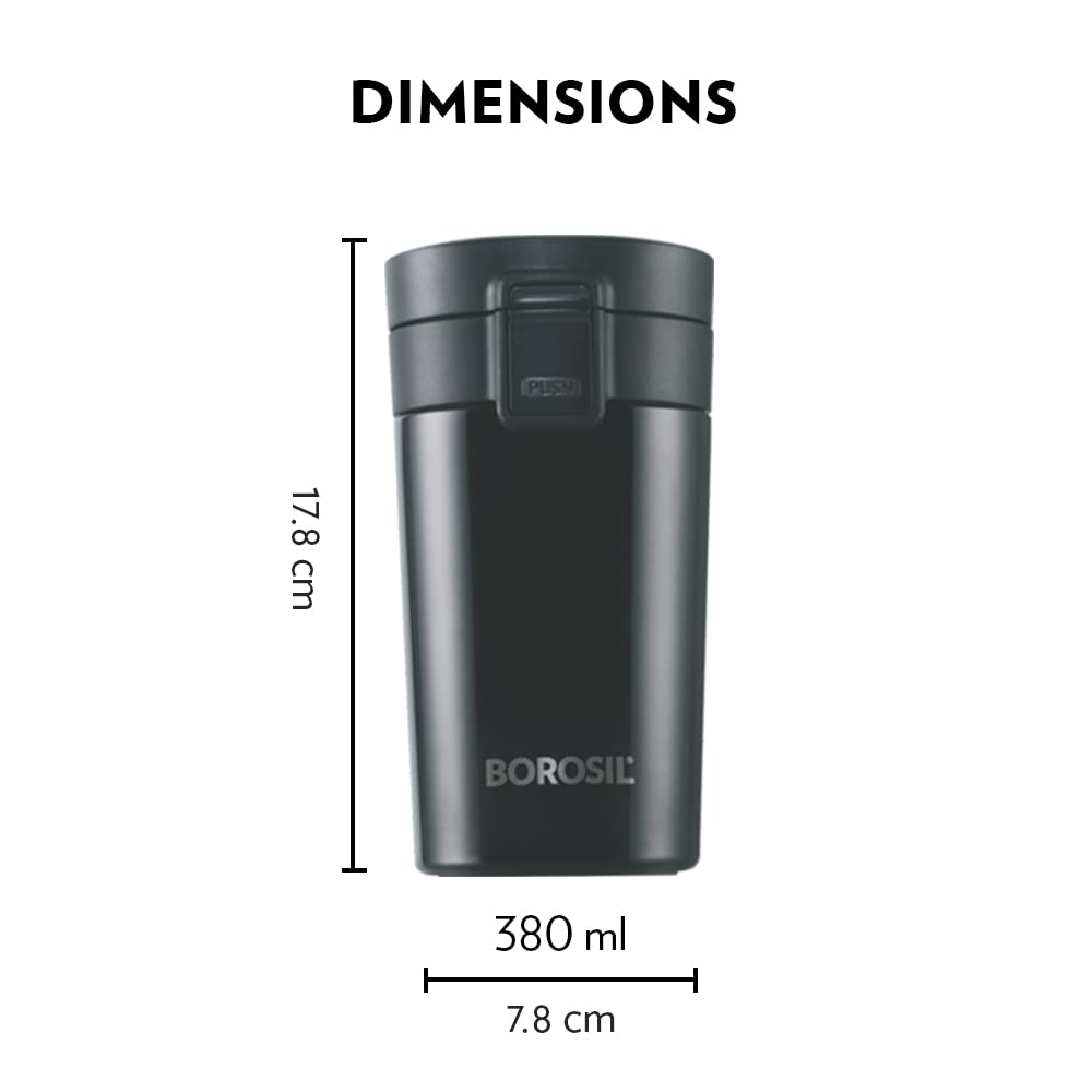 Coffeemate Insulated Mug 380ML Black | Leakproof Travel Mug with Touch Lid & Tea Infuser | BT380BLK130