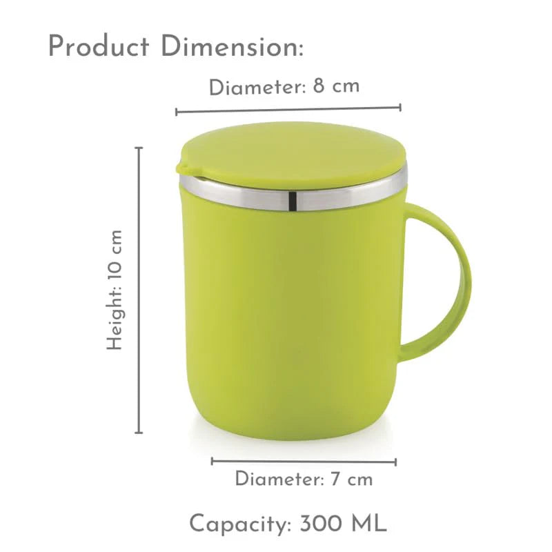Espresso Mug | Green Stainless Steel Coffee Mug 300ML With Lid and Handle | Wide Mouth Mug Keeps Beverages Hot & Cold 300ML