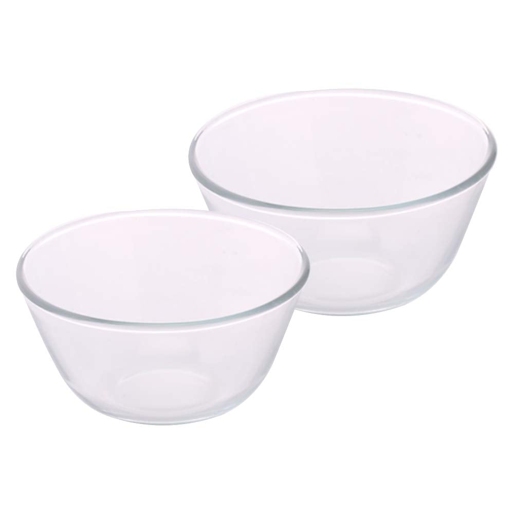 Glass Mixing & Serving Bowls, Oven & Microwave Safe Bowls, Set of 2 (2.5 L, 3.5 L), Borosilicate Glass, Clear