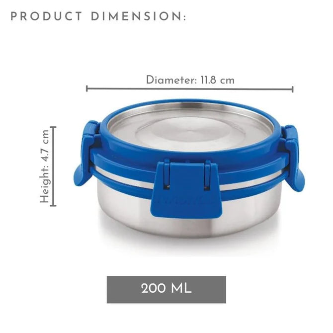 Stainless Steel Airtight Leakproof Storage Deluxe Chocolate Container 200ML with Klip Lock - Ideal Kitchen Accessories Items, Perfect Lunch Box, Lunch Boxes for Office Men