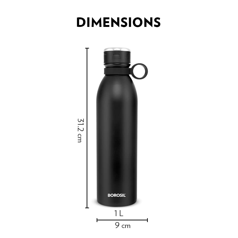 Jupiter 1000ML Black Hot & Cold Stainless Steel Bottle | Double Wall Vacuum Insulated, 18 Hrs Temp Retention | B1000BKO1