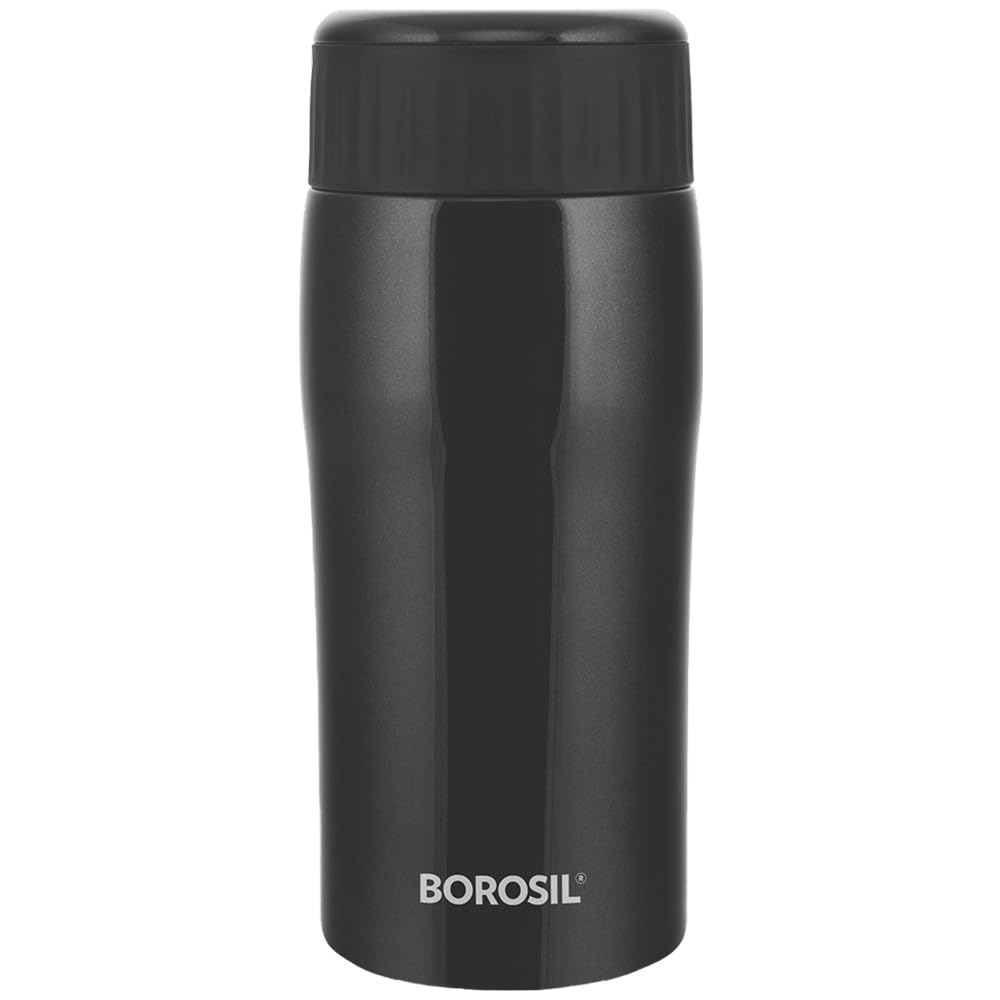 Cosmic Black Stainless Steel Hot & Cold Bottle – 320 mL (BOCOS320BL) | Double Wall Vacuum Bottle for Travel, Office & Daily Use