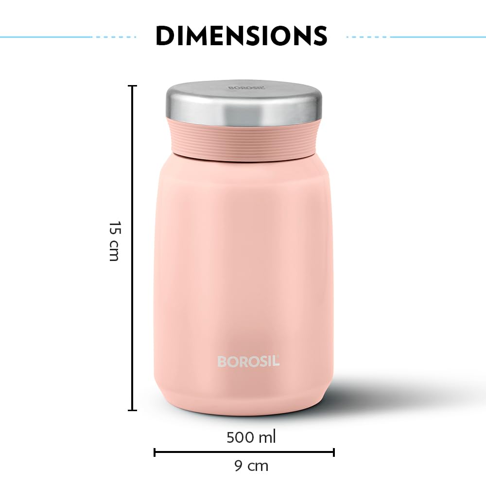 Carry Mate Pink 500ML Stainless Steel Food Jar | 12 Hrs Hot & 13 Hrs Cold | Leakproof, Copper Coated, Portable Mug | CM500PNK41