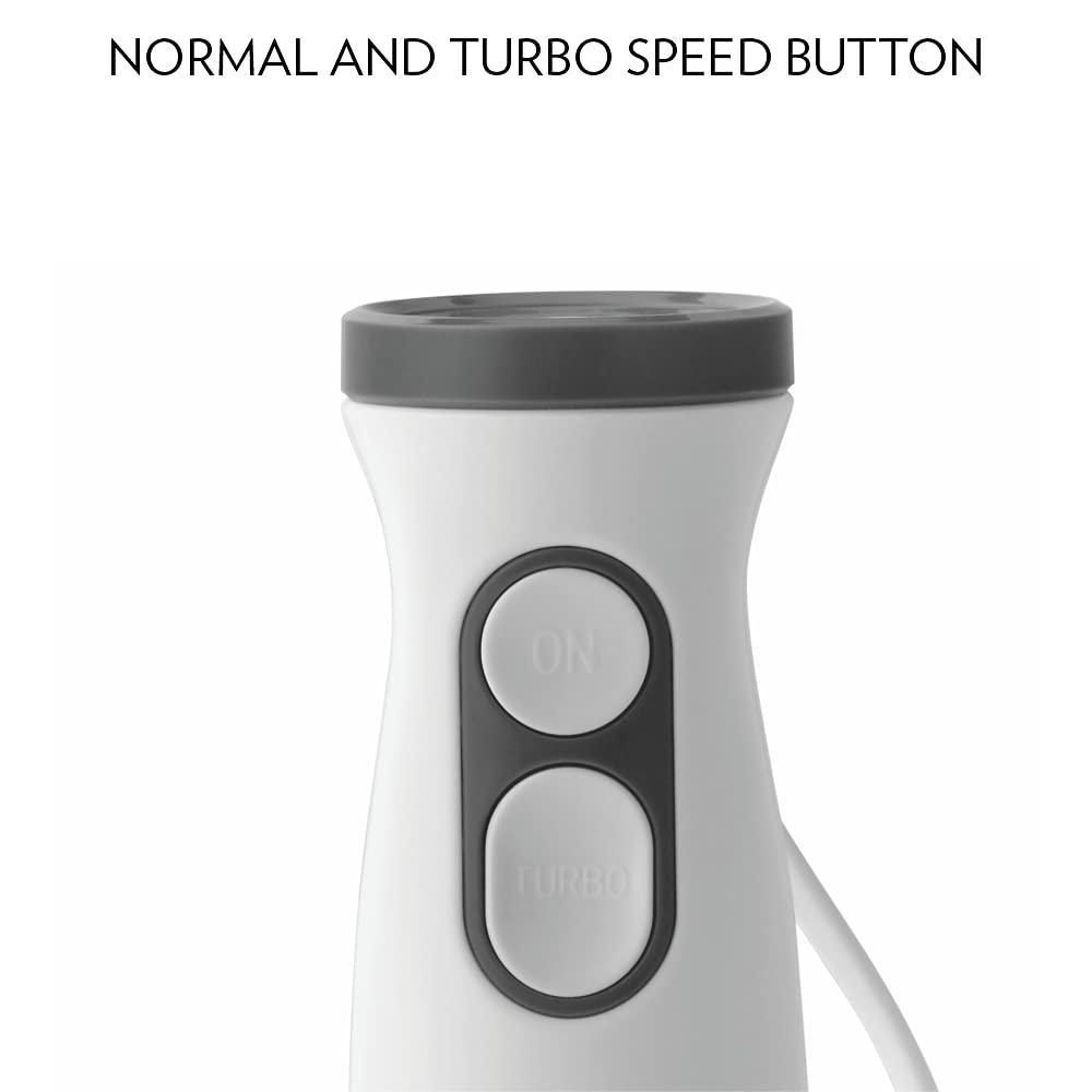 Borosil Masterblend Hand Blender, Electric Hand Blender, Dual Speed Options, Stainless Steel Blades, For Blending & Pureeing, 500 W, White