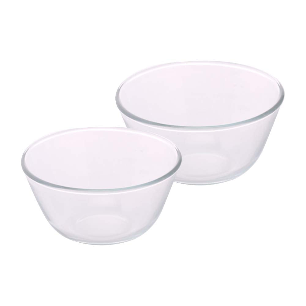 Serving & Mixing Bowl | Set of 2 (1.3 L + 2.5 L) | Borosilicate Glass Bowl for Kitchen & Dinning | Multipurpose Bowl for Mixing Dough, Salad, Batter, Pasta | Microwave & Dishwasher Safe