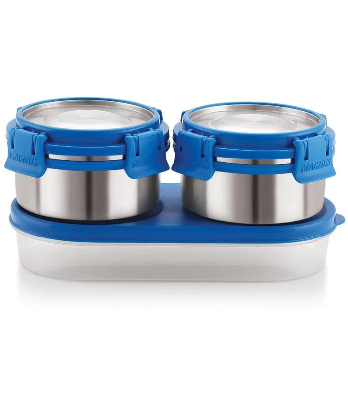 Avanza 3 Deluxe Stainless Steel Lunch Box with Plastic Container | Airtight & Leakproof | Includes Carrying Pouch – Ideal for Office Men, Women & Kids