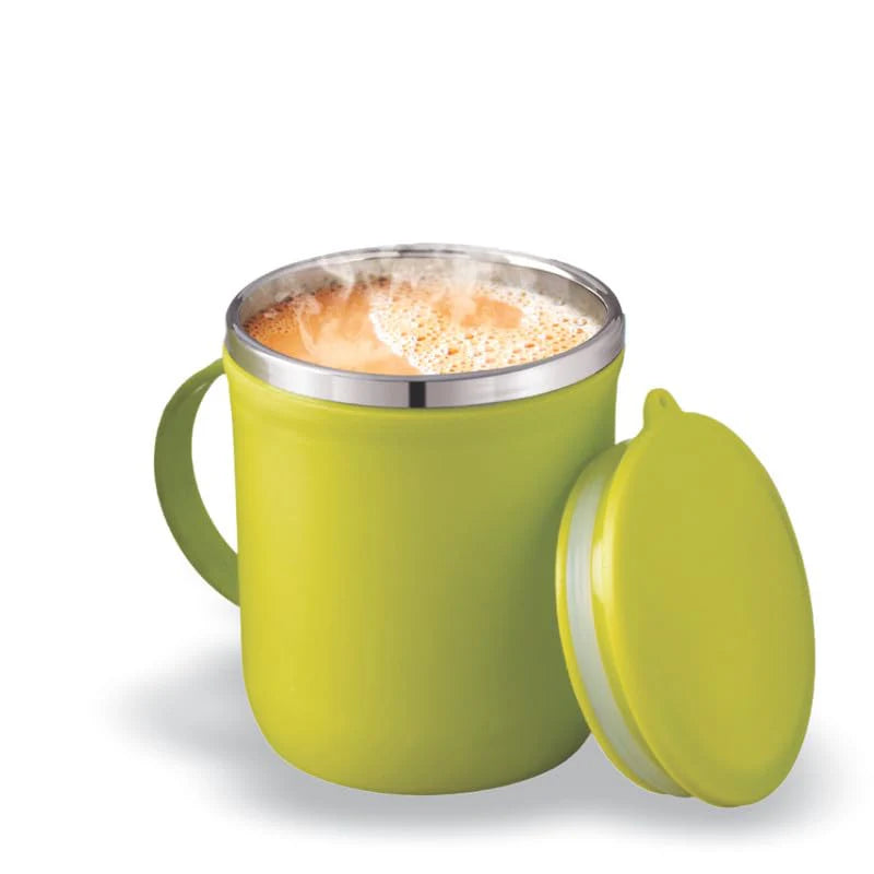 Espresso Mug | Green Stainless Steel Coffee Mug 300ML With Lid and Handle | Wide Mouth Mug Keeps Beverages Hot & Cold 300ML