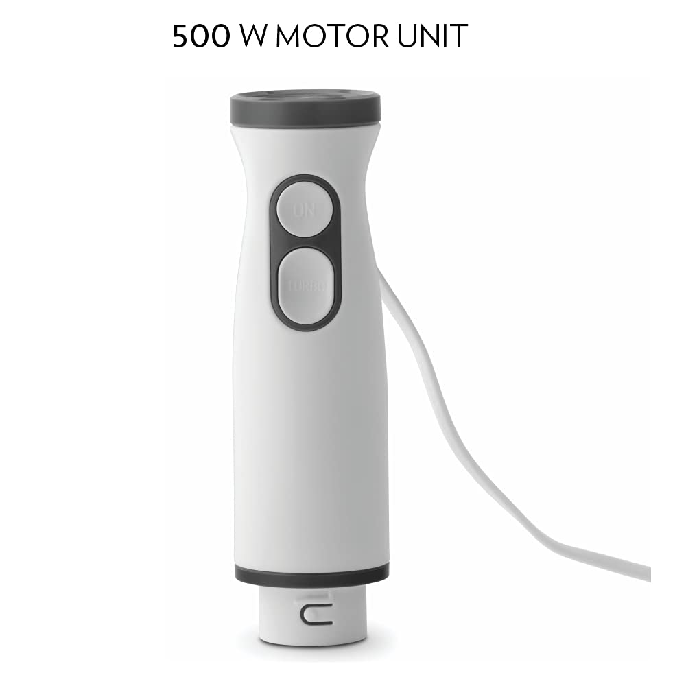 Borosil Masterblend Hand Blender, Electric Hand Blender, Dual Speed Options, Stainless Steel Blades, For Blending & Pureeing, 500 W, White