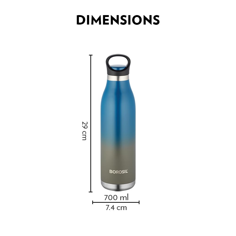 ColourCrush Blue 700ML Hot & Cold Stainless Steel Bottle | 24 Hrs Temp Retention | Easy Carry Handle | BTO700BLE402