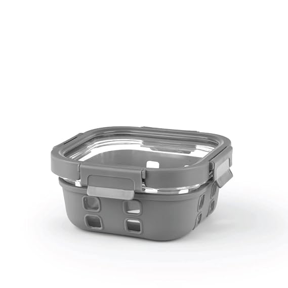 Borosil Klip N Store Plus 800 ml Square Glass Food Storage Container with Air Tight Glass Lid | Borosilicate Glass Container for Lunchbox | Microwave & Dishwasher Safe | Transparent