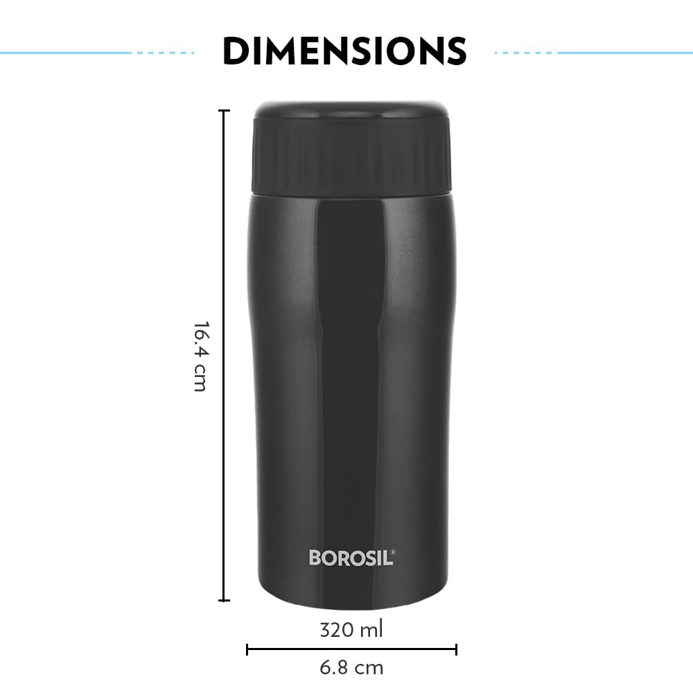Cosmic Black Stainless Steel Hot & Cold Bottle – 320 mL (BOCOS320BL) | Double Wall Vacuum Bottle for Travel, Office & Daily Use