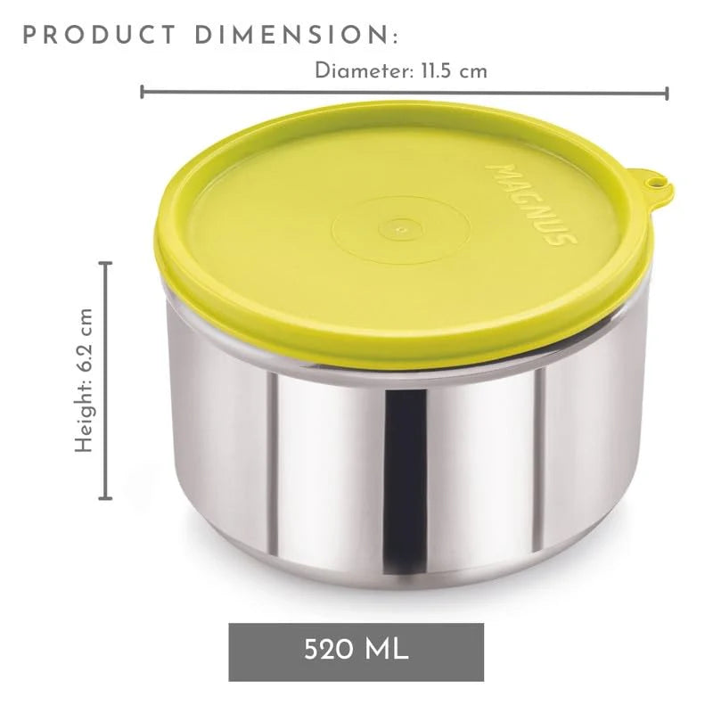 Steel Utility Container - 520 ml | Durable Food Storage Container in Silver & Green | Ideal for Snacks, Small Meals, Office, School & On-the-Go Use