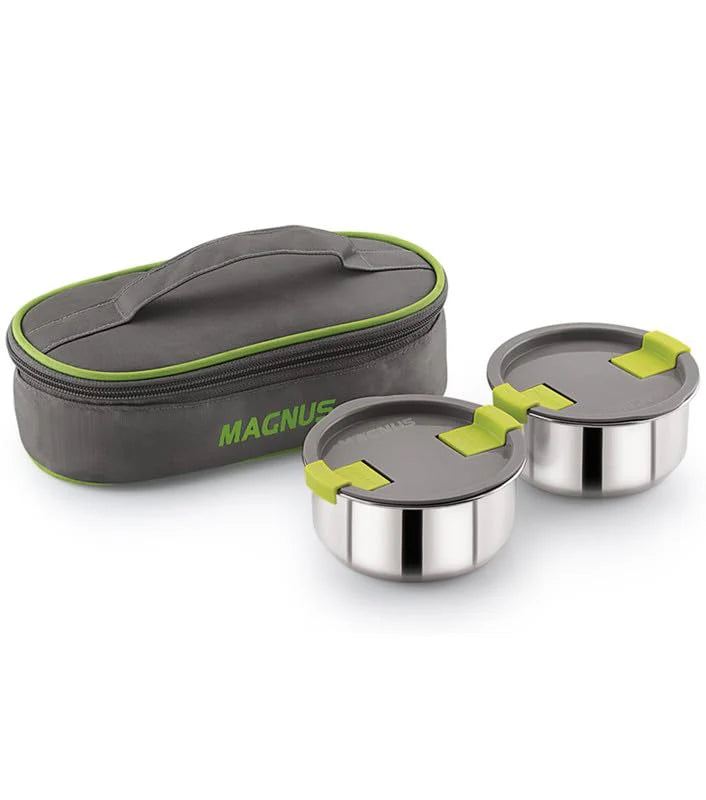 Olive-2 Stainless Steel Lunch Box Set – 2 Leak-Proof Containers with Insulated Bag | Airtight, Durable & Microwave-Safe Tiffin for Office, School, Kids & Travel (Silver)