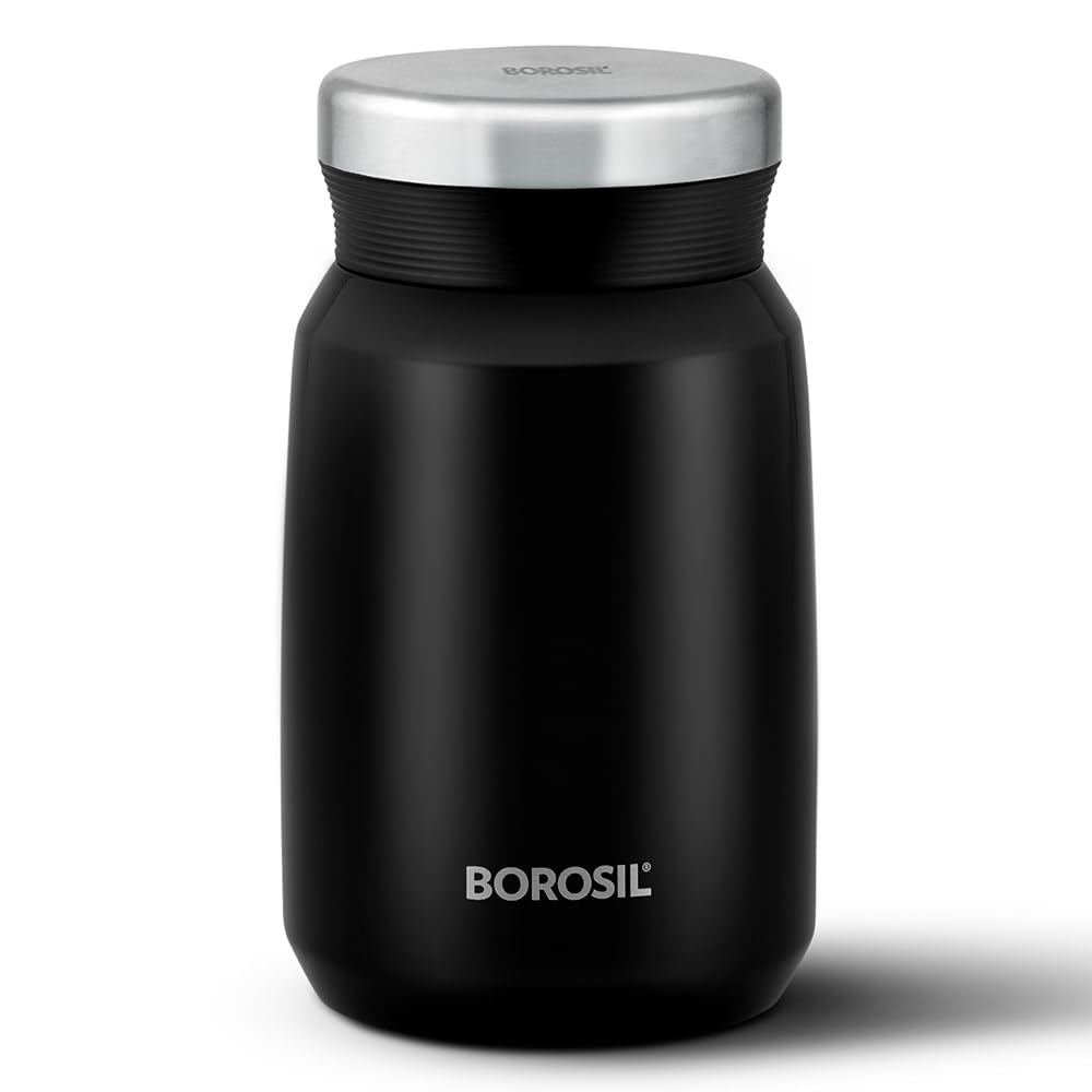 Carry Mate Black 500ML Stainless Steel Food Jar | 12 Hrs Hot & 13 Hrs Cold | Leakproof, Copper Coated, Portable Mug | CM500BLK42