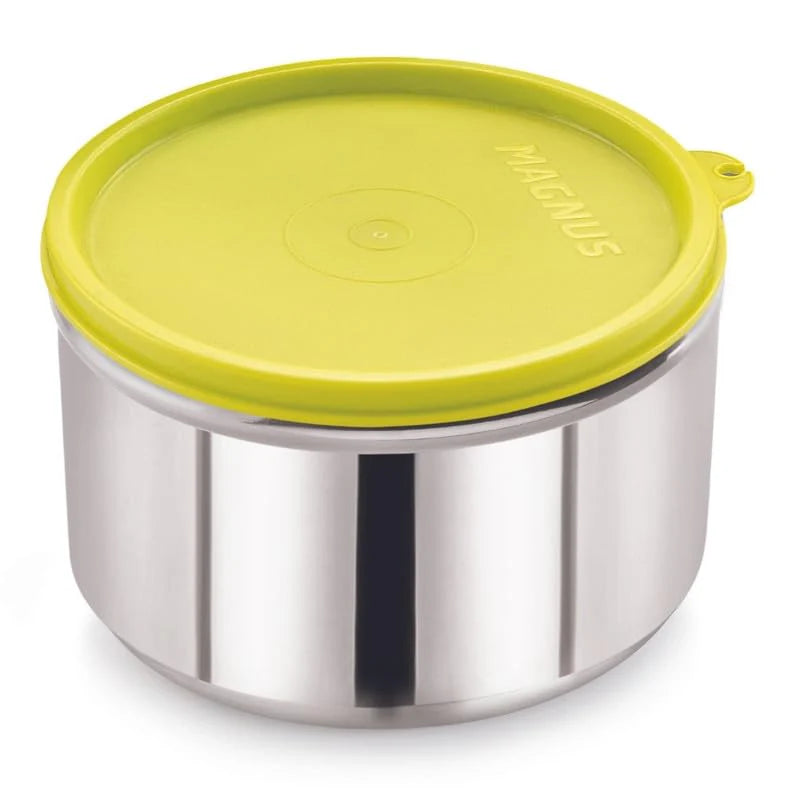 Steel Utility Container - 520 ml | Durable Food Storage Container in Silver & Green | Ideal for Snacks, Small Meals, Office, School & On-the-Go Use