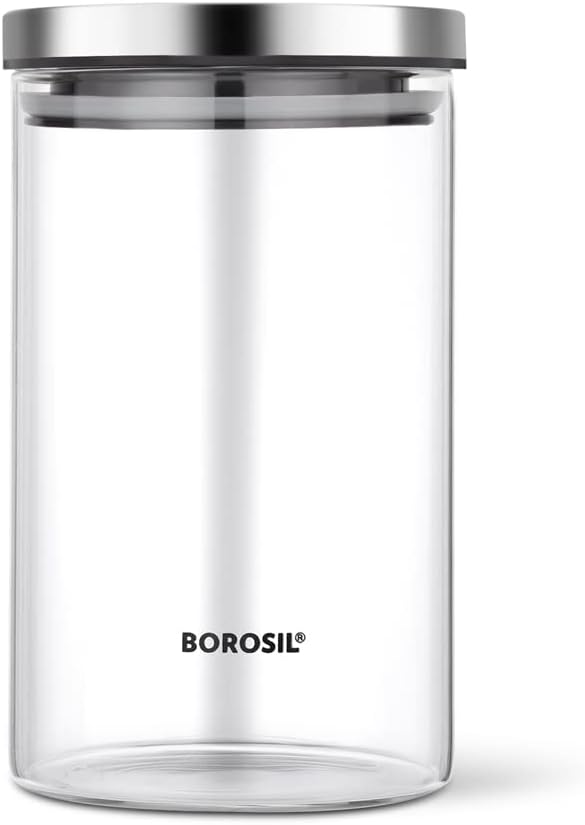 Borosil Classic Jar With Steel Lid 900 Ml, Clear, Bcljr960900, 1 Pc