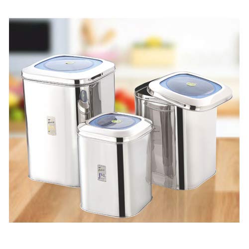 JVL 4.8 Litres  Stainless Steel Kitchen Storage Square Store Tin with See-Through Lid (SQT - 1)