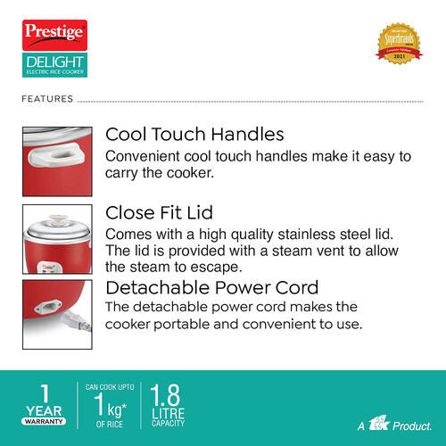 Delight Electric Rice Cooker Cute | Double Wall Body | Stainless Steel Cooking Pan | Keep Warm Mode