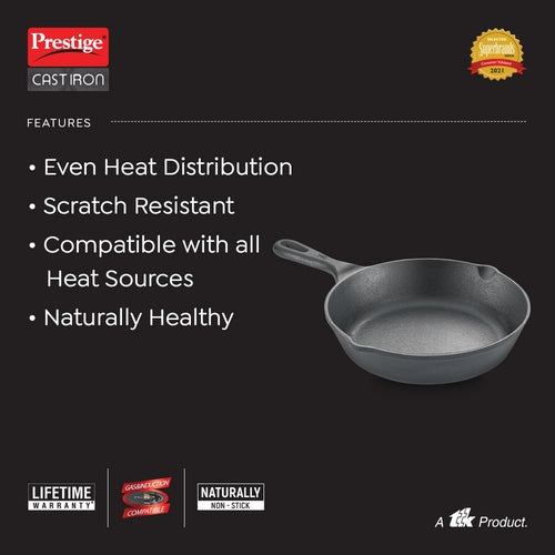 Prestige Cast Iron Scratch Resistant Round Base Fry Pan, 20cm (Black) 30558