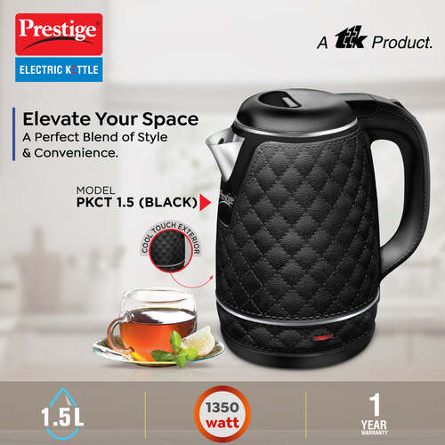 PKCT 1.5 Litre Electric Kettle with Designer Cool Touch Exterior| Stainless Steel Inner Body| Dry Heat Protection|Black