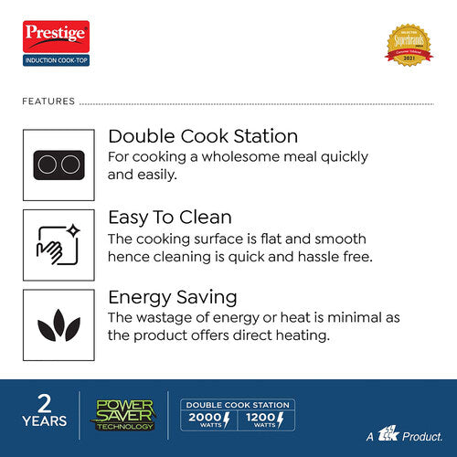Double Induction Cooktop PDIC 3.0 | Dual Cooking Zones | Automatic Keep Warm | Indian Menu Options | Energy Efficient | Durable & Safe