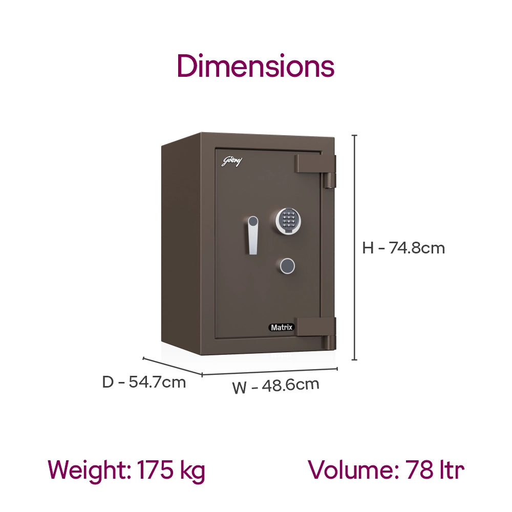 Matrix 2414 (66L) EL+KL Fire-Resistant Home Locker with Dual Lock – Coffee Brown
