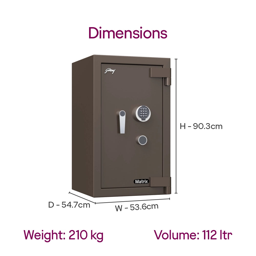 Matrix 3016 (94L) EL+KL Fire-Resistant Home Locker with Dual Lock – Coffee Brown