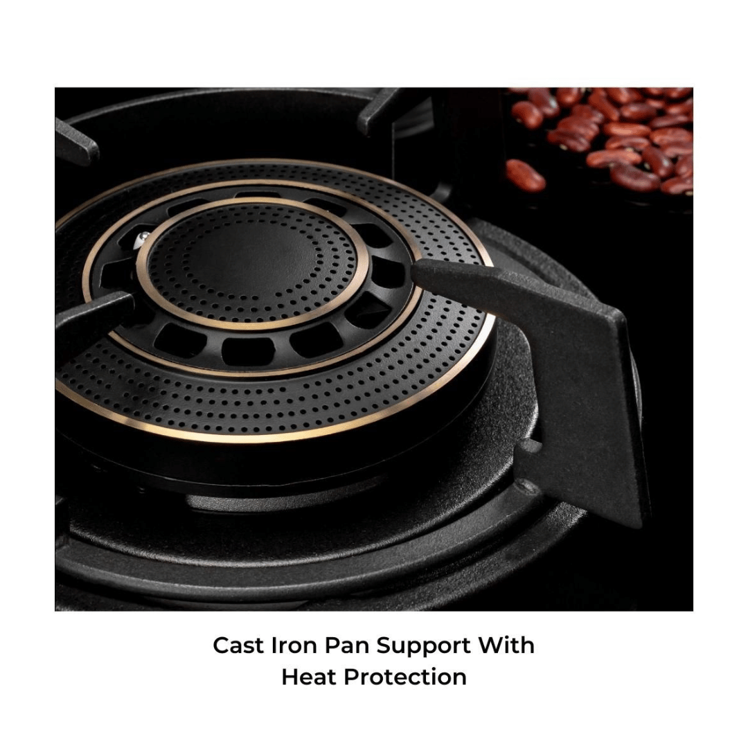 Vortex 480 80CM 4-Burner Built-In Hob with FFSD – Matt Black Glass, Full Brass Burners 538.66.296