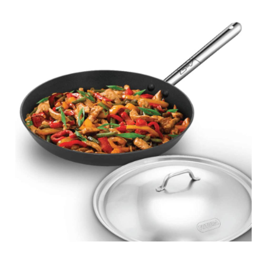 Hawkins 29 cm Futura Frying Pan with Stainless Steel Lid, Non Stick, Induction, Black INFS29S